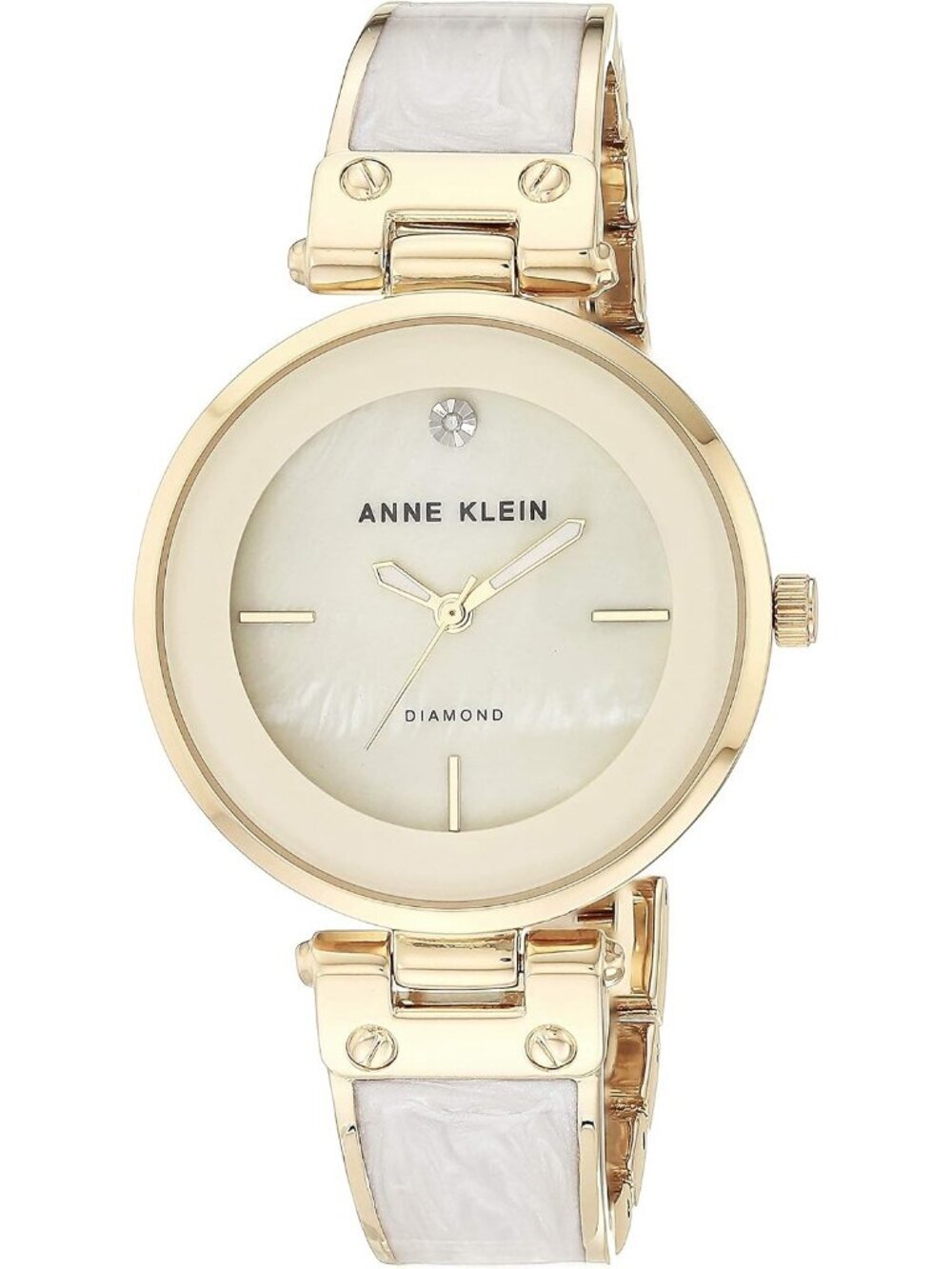 Anne Klein Women's Ivory Gold Analog Quartz Genuine Diamond Dial Bangle Watch
